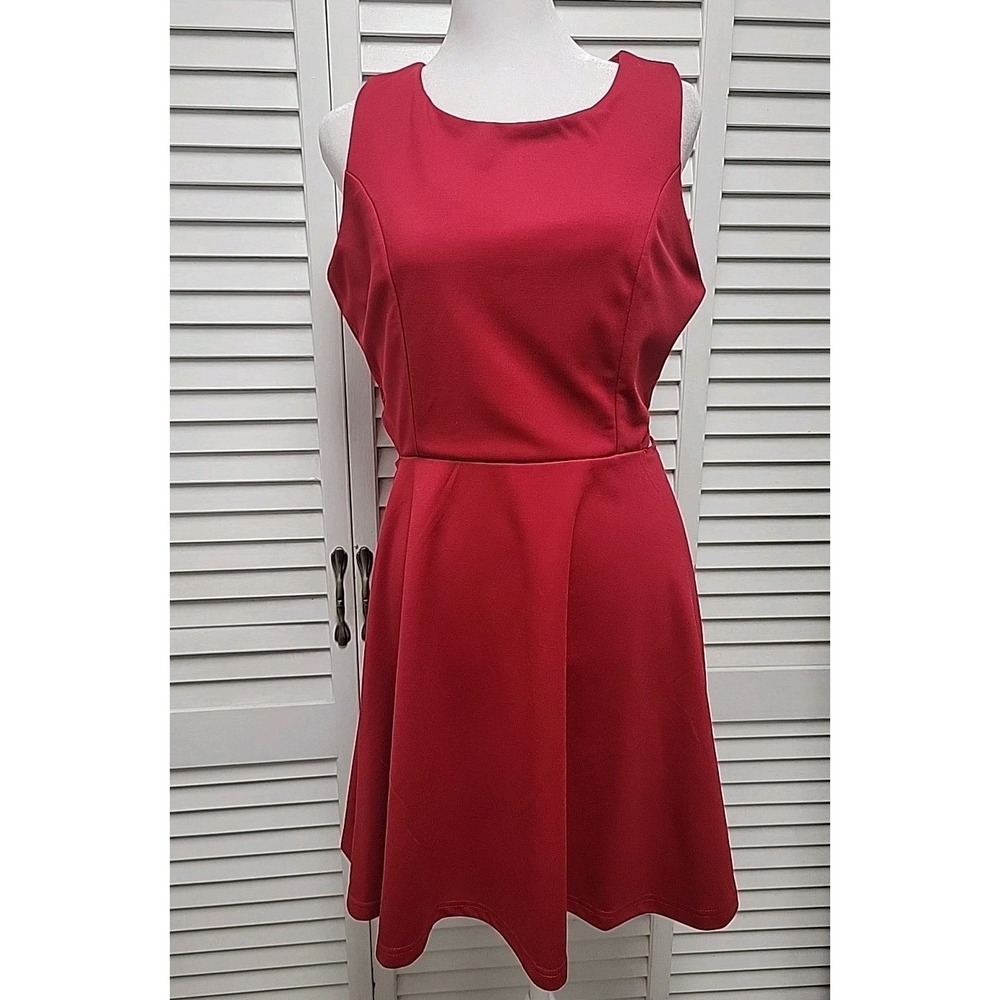 Belongsci SZ Large Red Sleeveless A Line Tank Dress Side Cut Outs Hidden Zipper
